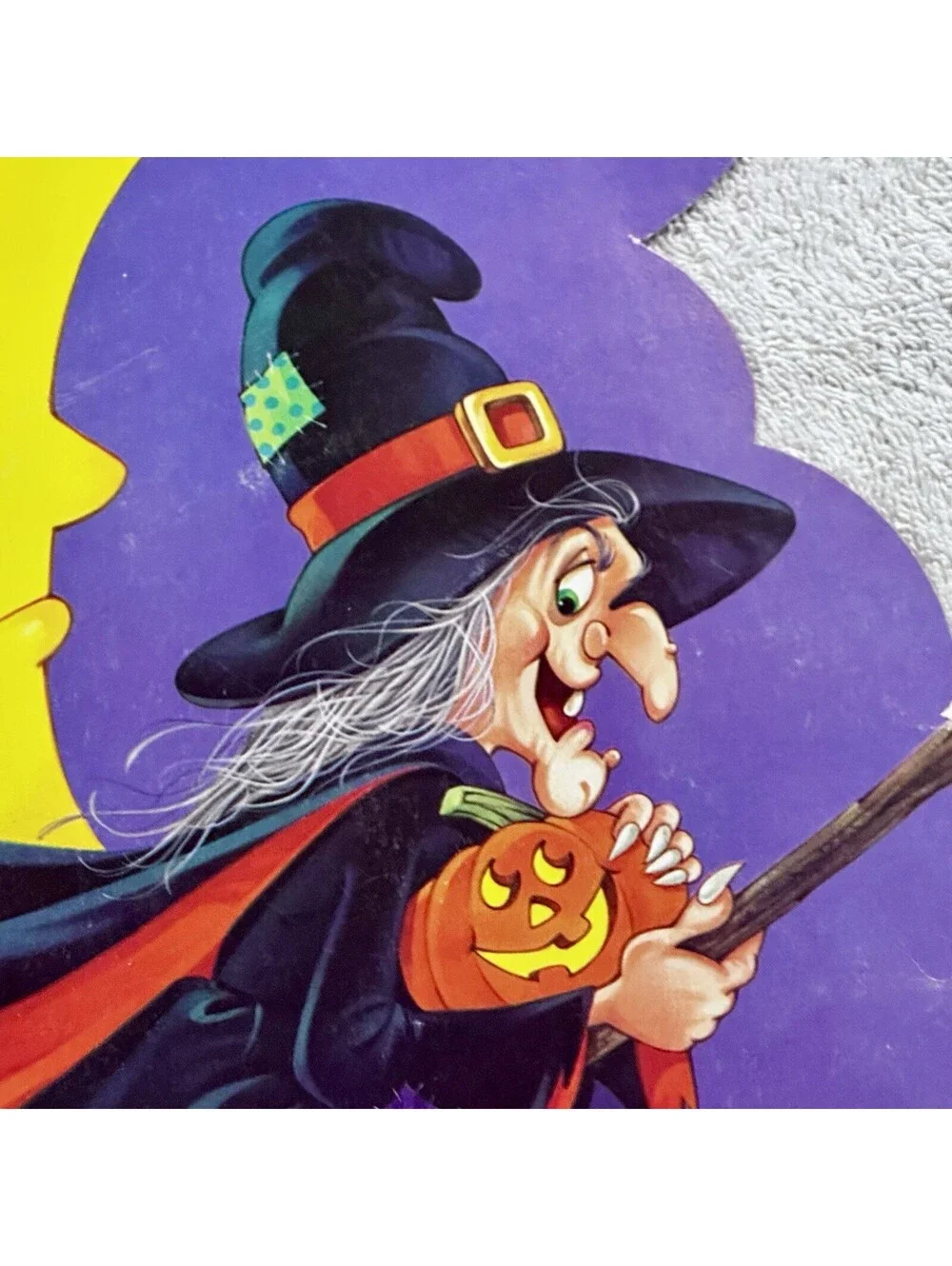 Vtg Witch & Moon Cardboard Cutout Harvest Halloween Decor ~ Eureka USA